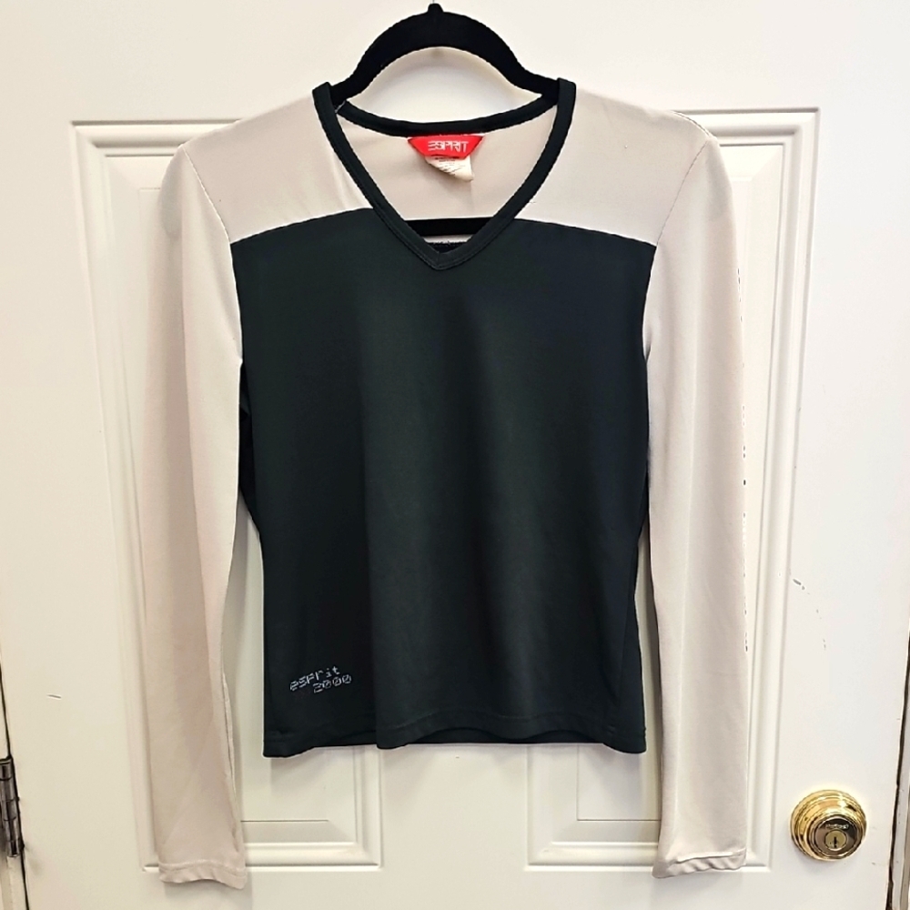 Esprit, 2000s, Dark Green, Fitted, Long Sleeve, Blouse, Top, Y2k, Lightweight